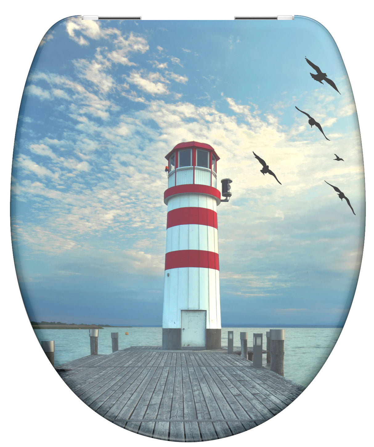 Mönstrad toalettsits universal i Duroplast - BĂTTRE. CC-mĂ„tt: 125-210mm LĂ€ngd: 425-435mm Bredd: 373mm.