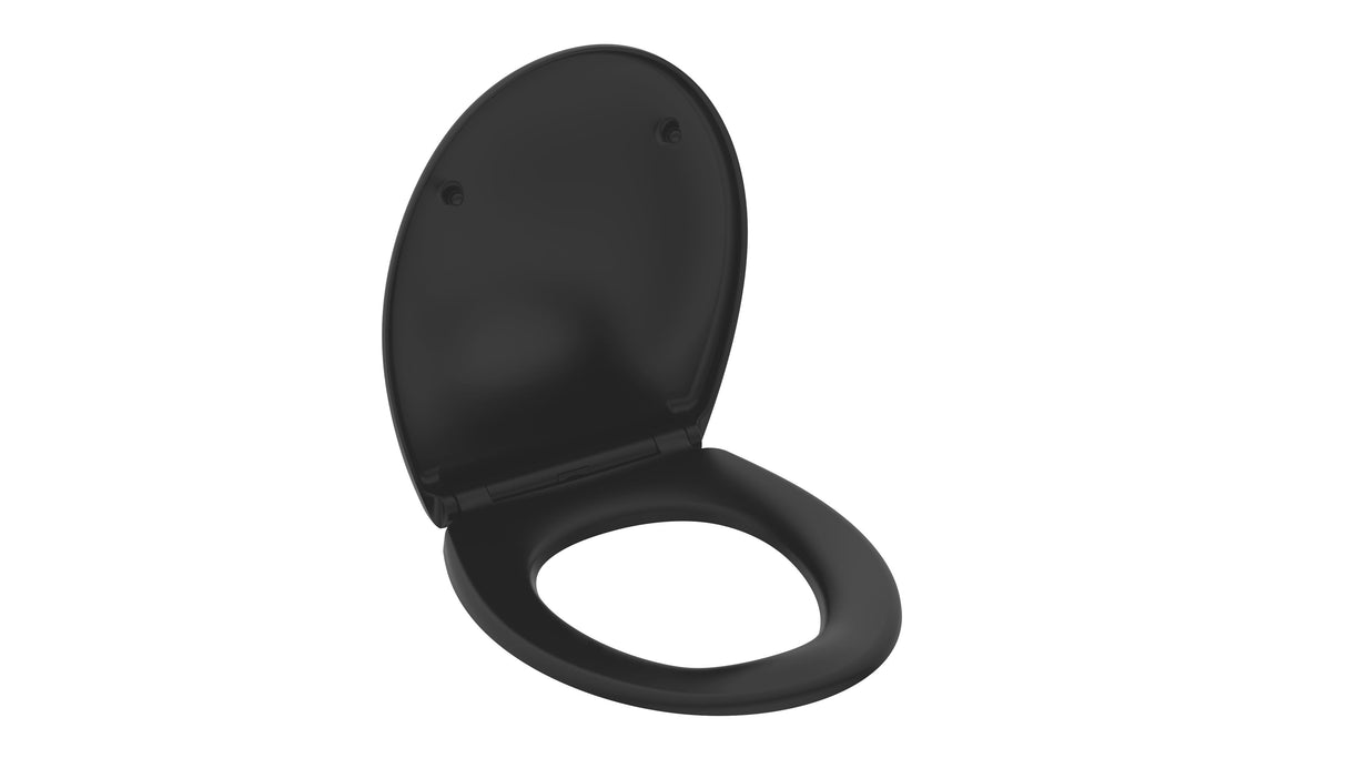 Mattsvart toalettsits universal i Duroplast - BĂST. CC-mĂ„tt: 89-191mm LĂ€ngd: 415-455mm Bredd: 371mm.