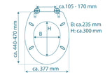 Vit toalettsits universal i Duroplast - BÄST. CC-mått: 105-170mm Längd: 435-470mm Bredd: 377mm.