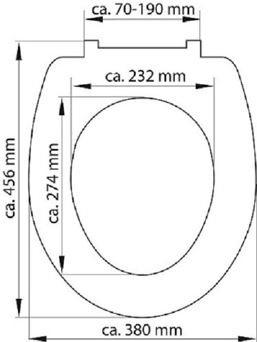 Svart slimmad toalettsits universal i Duroplast - BÄST. CC-mått: 70-190mm Längd: 415-455mm Bredd: 380mm.