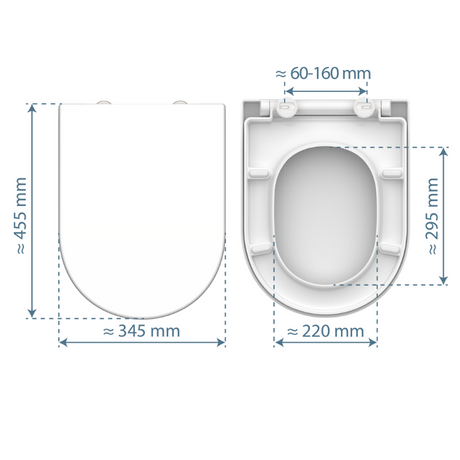 Vit toalettsits D-formad universal i Duroplast - BÄST. CC-mått: 60-160mm Längd: 425-480mm Bredd: 345mm.
