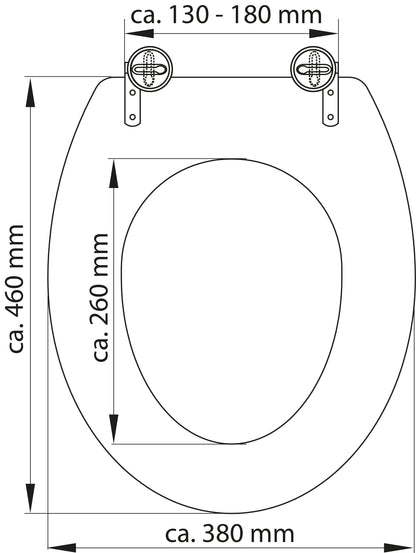 Vit toalettsits universal i Termoplast - BRA. CC-mått: 130-180mm Längd: 460mm Bredd: 380mm.