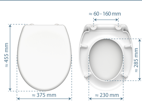 Mönstrad toalettsits universal i Duroplast - BÄST. CC-mått: 60-160mm Längd: 405-460mm Bredd: 375mm.